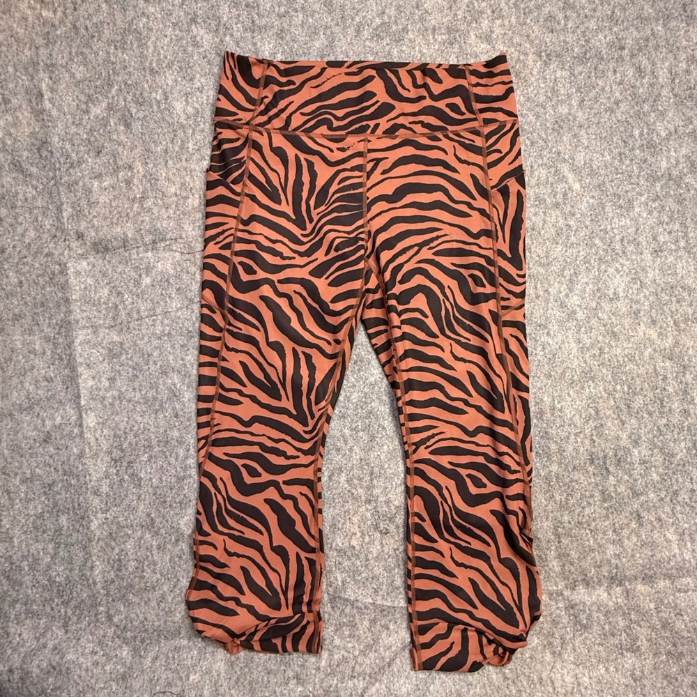 Fabletics Womens Animal Print High Waisted Pocket Crop Leggings Brown Size Large